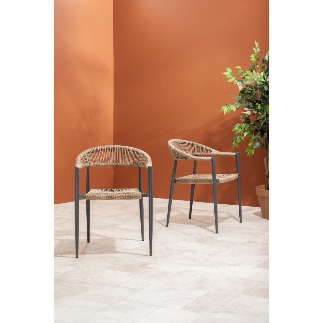 Bolero Eden PE Twist Rattan Outdoor Arm Chair Natural (4 Pack)