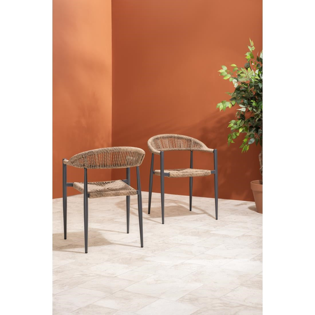 Bolero Eden PE Twist Rattan Outdoor Arm Chair Natural (4 Pack)
