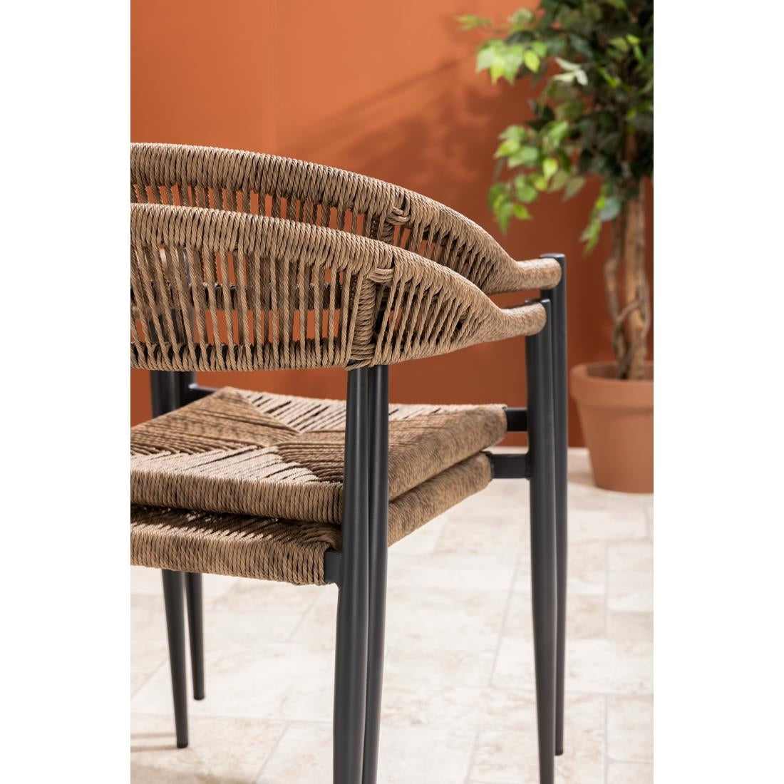 Bolero Eden PE Twist Rattan Outdoor Arm Chair Natural (4 Pack)