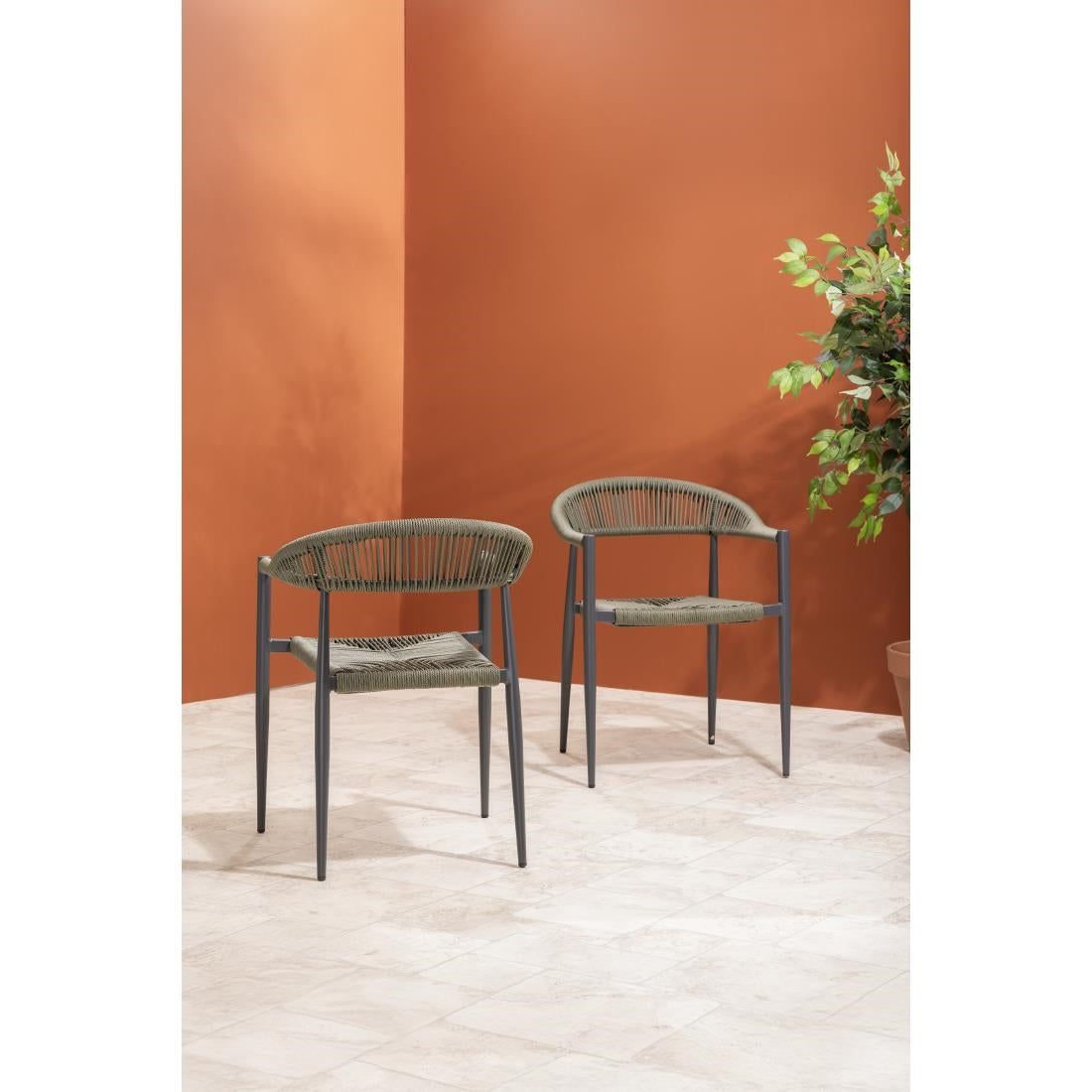 Bolero Eden PE Twist Rattan Outdoor Arm Chair Green (4 Pack)