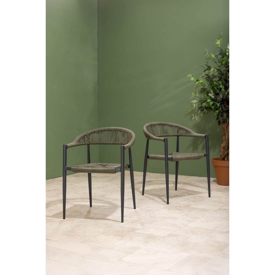 Bolero Eden PE Twist Rattan Outdoor Arm Chair Green (4 Pack)