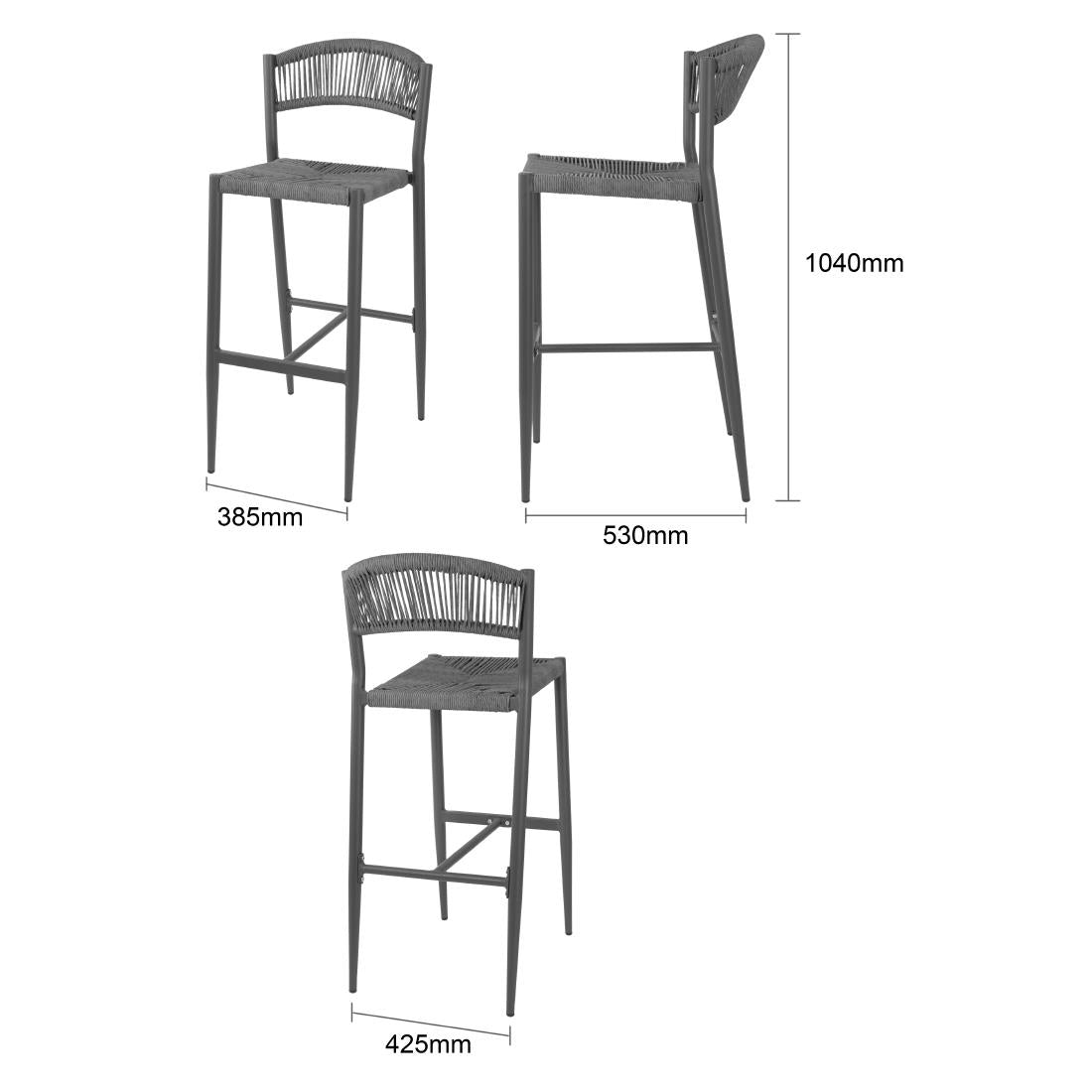 Bolero Eden PE Twist Rattan Outdoor Bar Stool Charcoal (2 Pack)