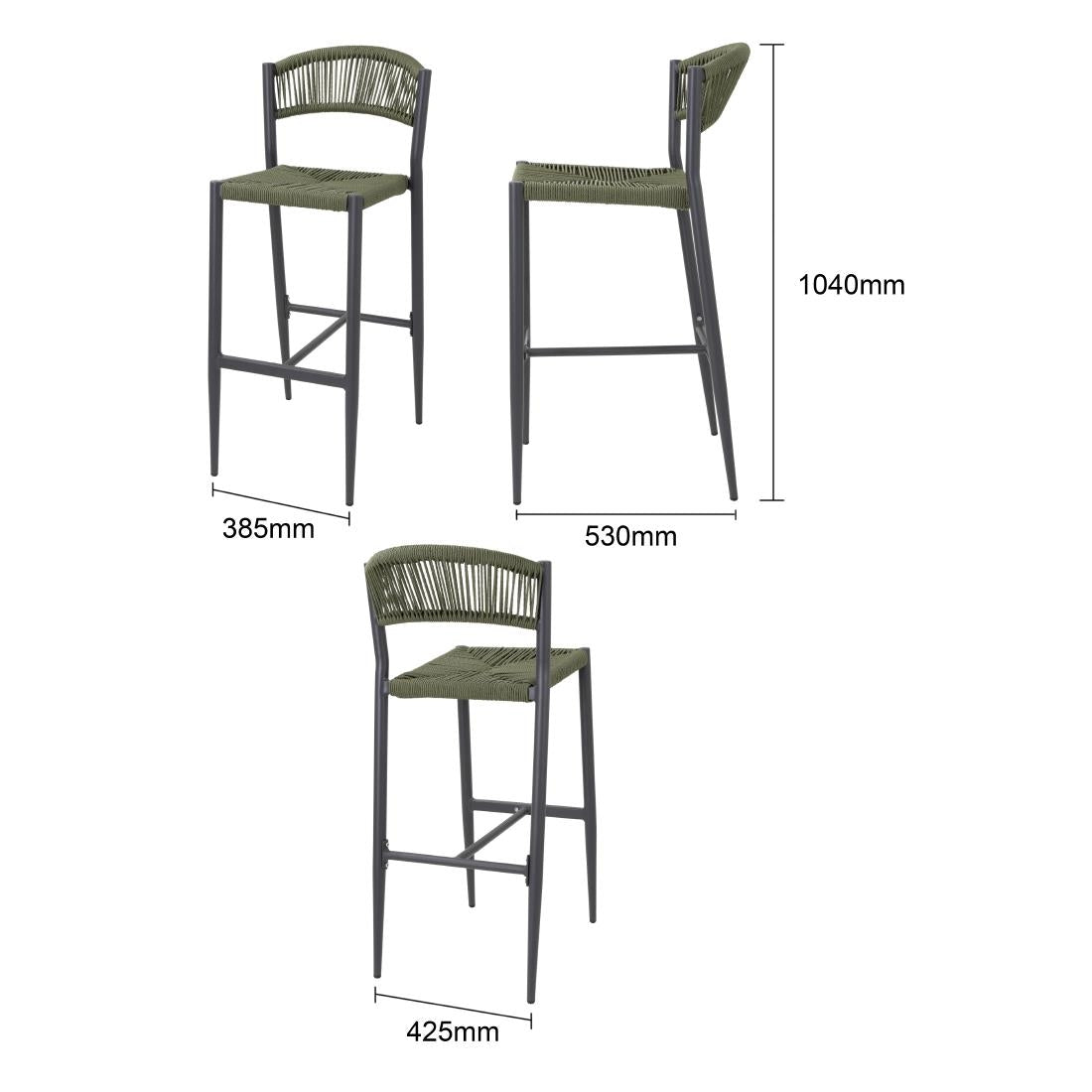 Bolero Eden PE Twist Rattan Outdoor Bar Stool Green (2 Pack)