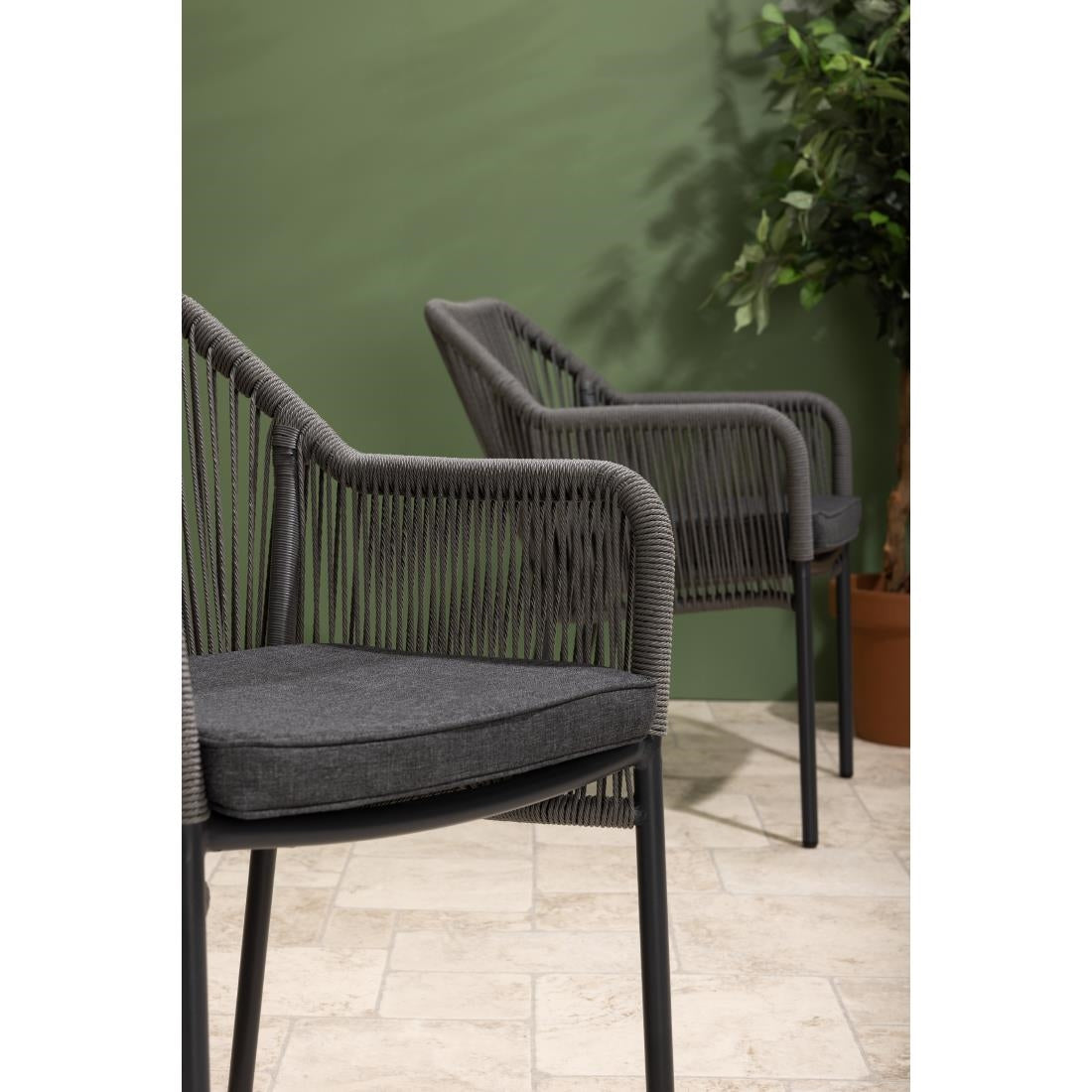 Bolero Bay PE Twist Rattan Outdoor Armchair Charcoal (2 Pack)