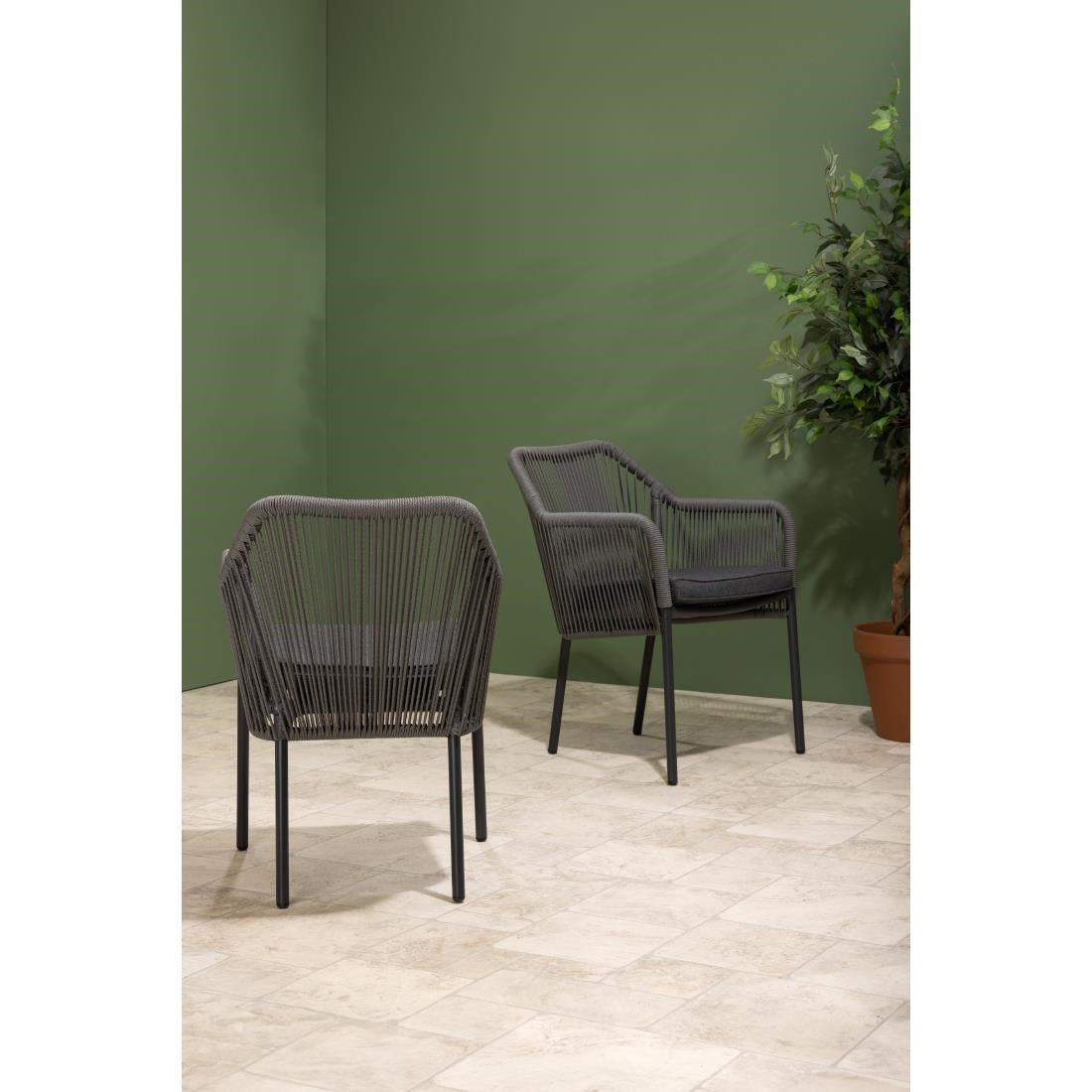 Bolero Bay PE Twist Rattan Outdoor Armchair Charcoal (2 Pack)