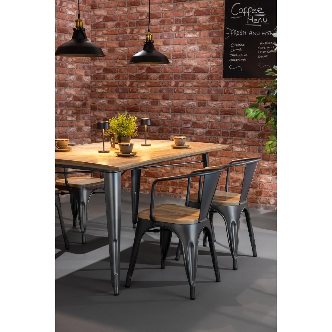 Bolero Bistro Curve Armchairs with Wooden Seat Pad Gunmetal (4 Pack)