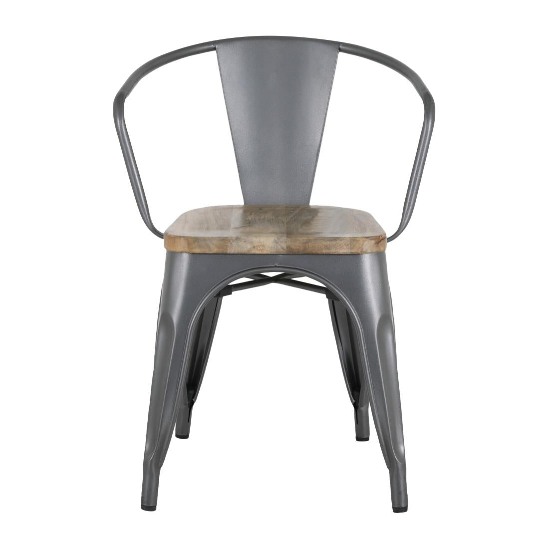 Bolero Bistro Curve Armchairs with Wooden Seat Pad Gunmetal (4 Pack)