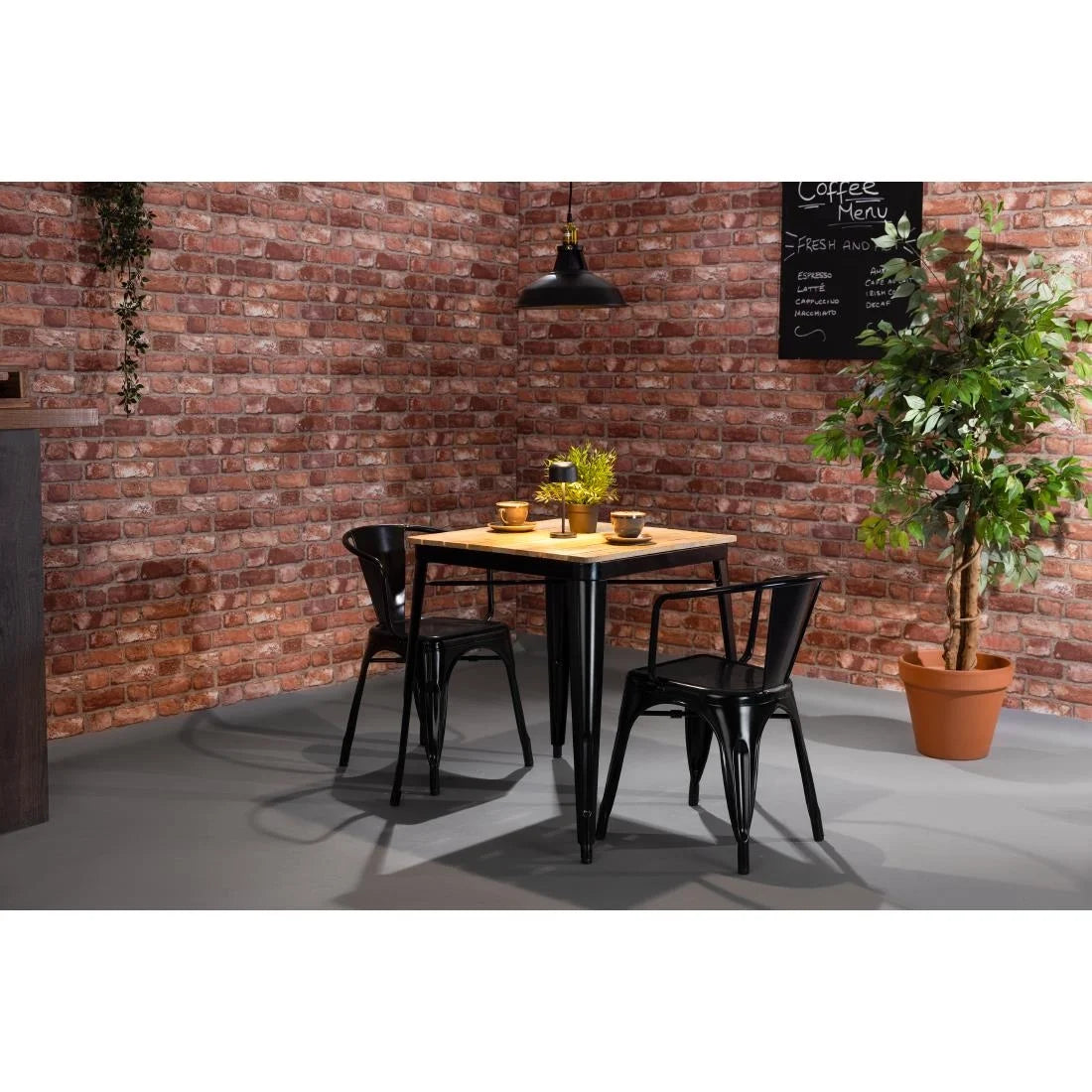 Bolero Bistro Dining Table Slatted Mango Wood Top Black Frame 650mm
