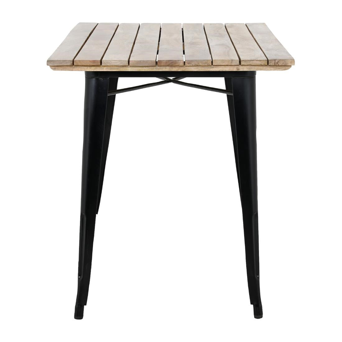 Bolero Bistro Dining Table Slatted Mango Wood Top Black 1200mm