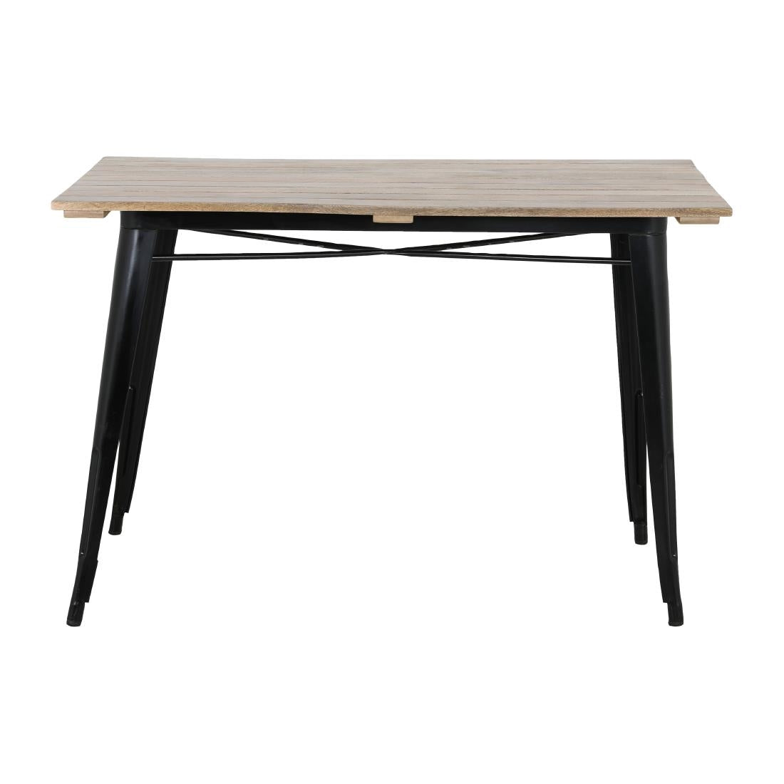 Bolero Bistro Dining Table Slatted Mango Wood Top Black 1200mm