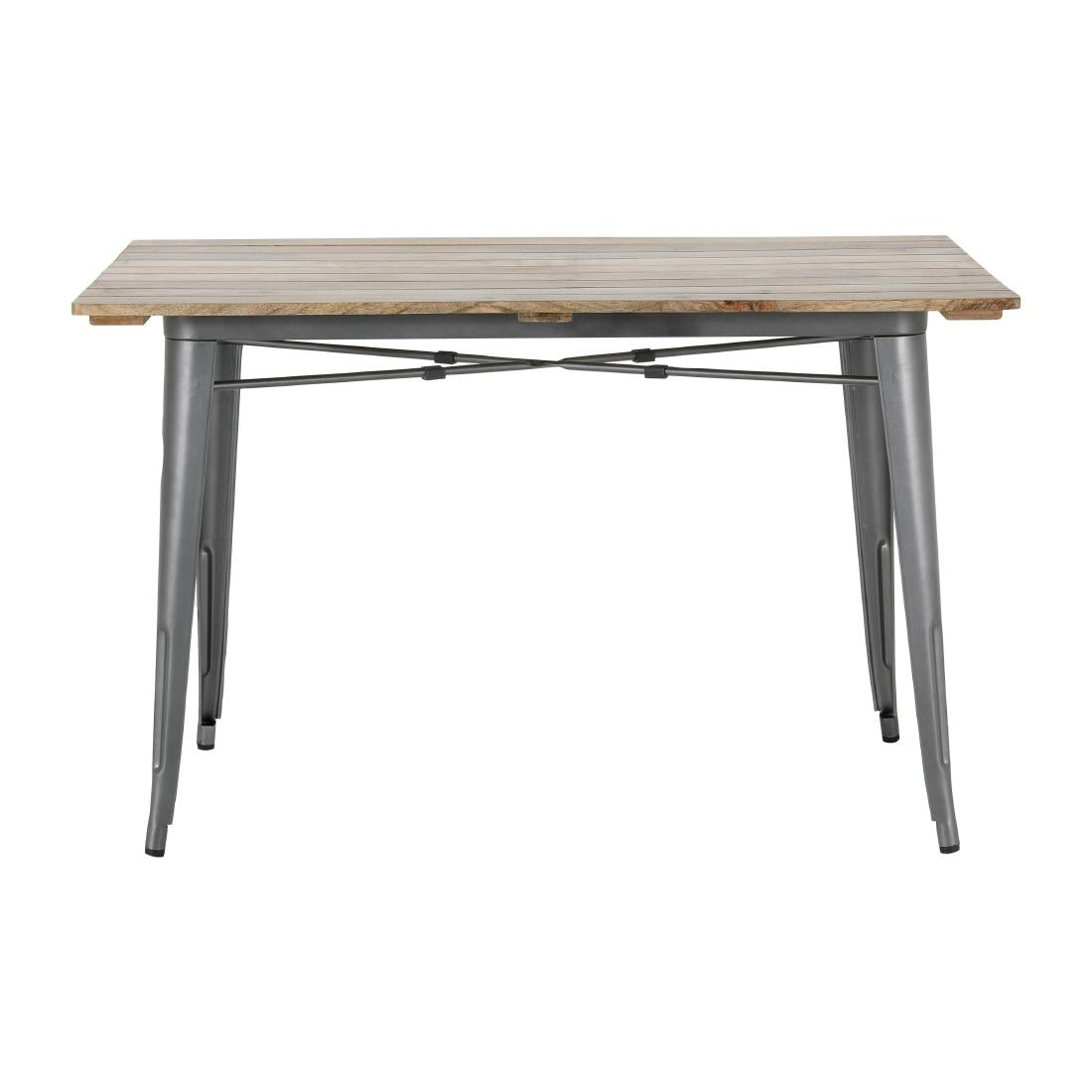 Bolero Bistro Dining Table Slatted Mango Wood Top Gunmetal 1200mm