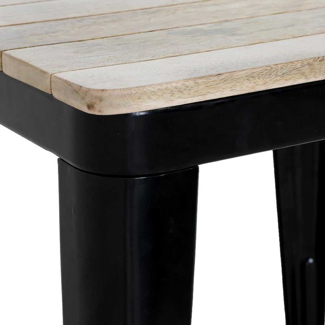 Bolero Bistro Dining Table Slatted Mango Wood Top Black Frame 650mm