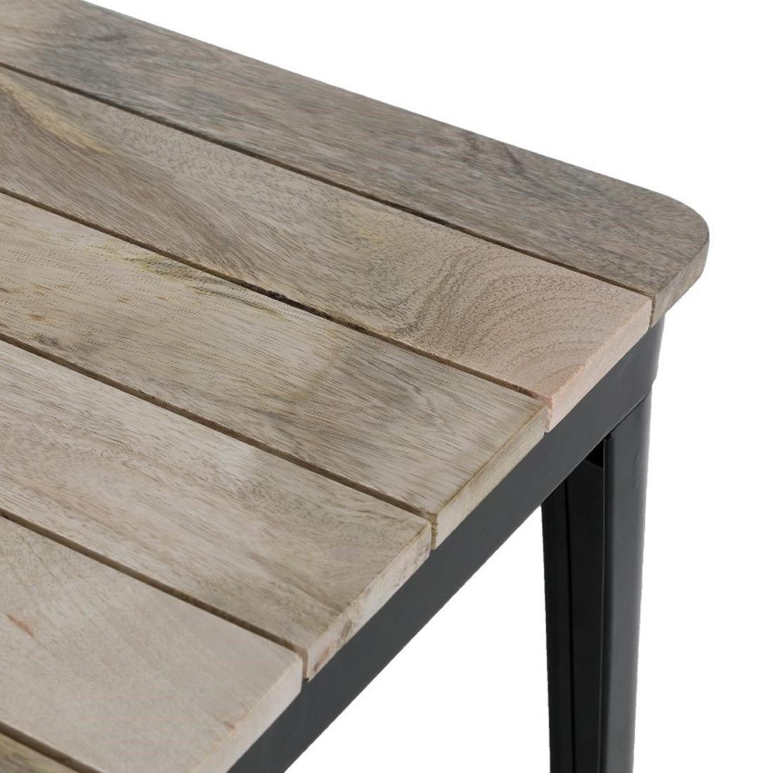 Bolero Bistro Dining Table Slatted Mango Wood Top Black Frame 650mm