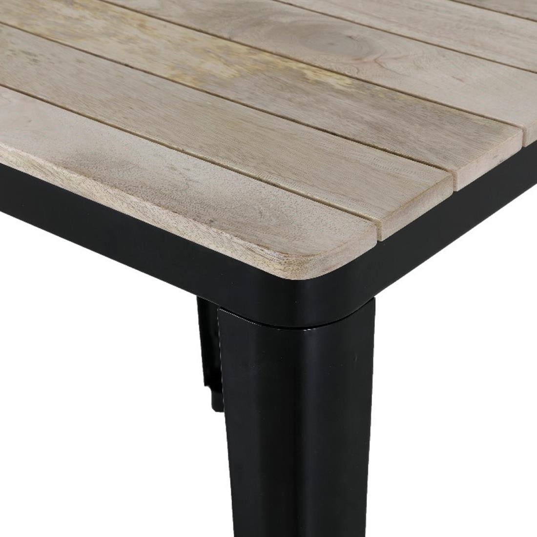 Bolero Bistro Dining Table Slatted Mango Wood Top Black Frame 650mm