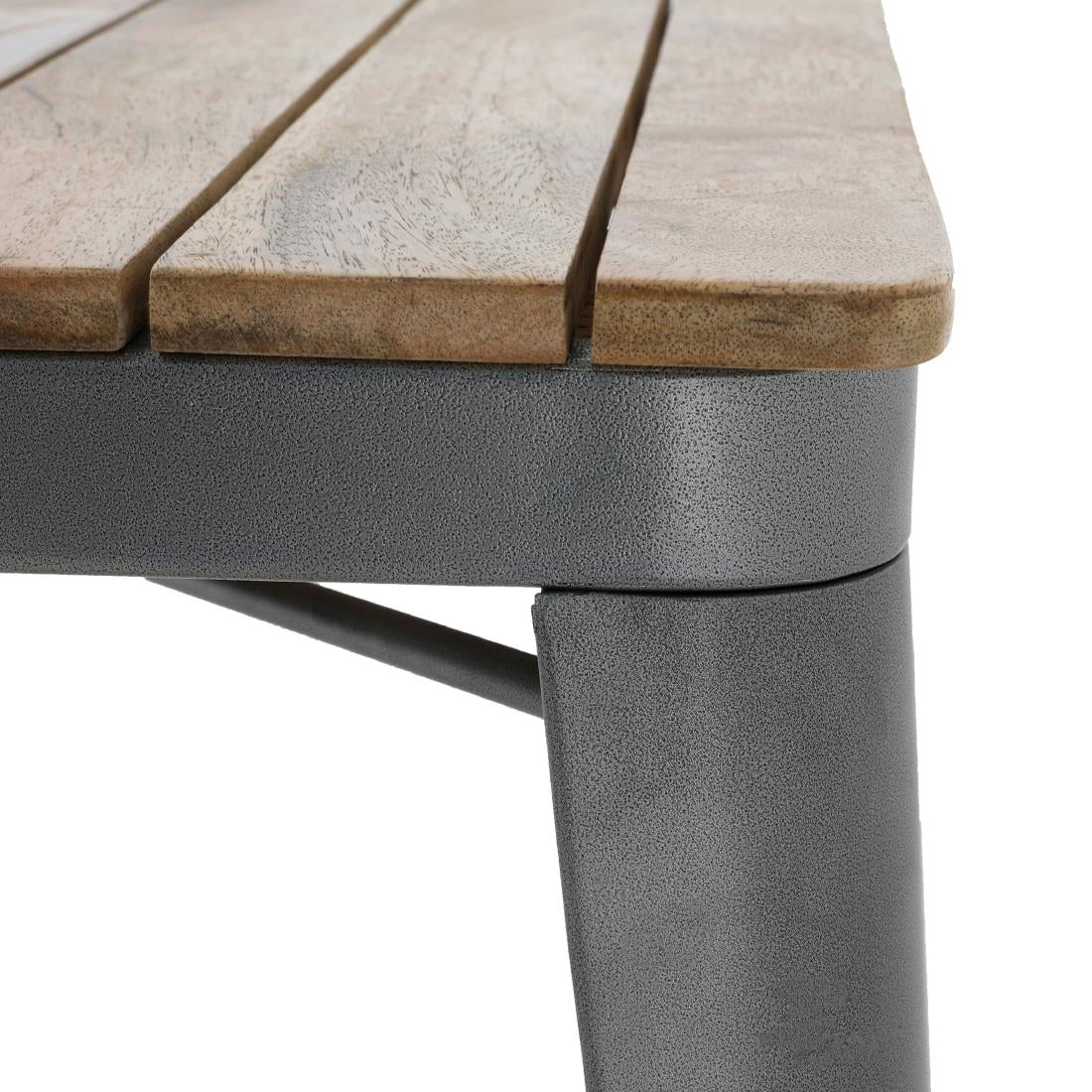 Bolero Bistro Dining Table Slatted Mango Wood Top Gunmetal Frame 650mm