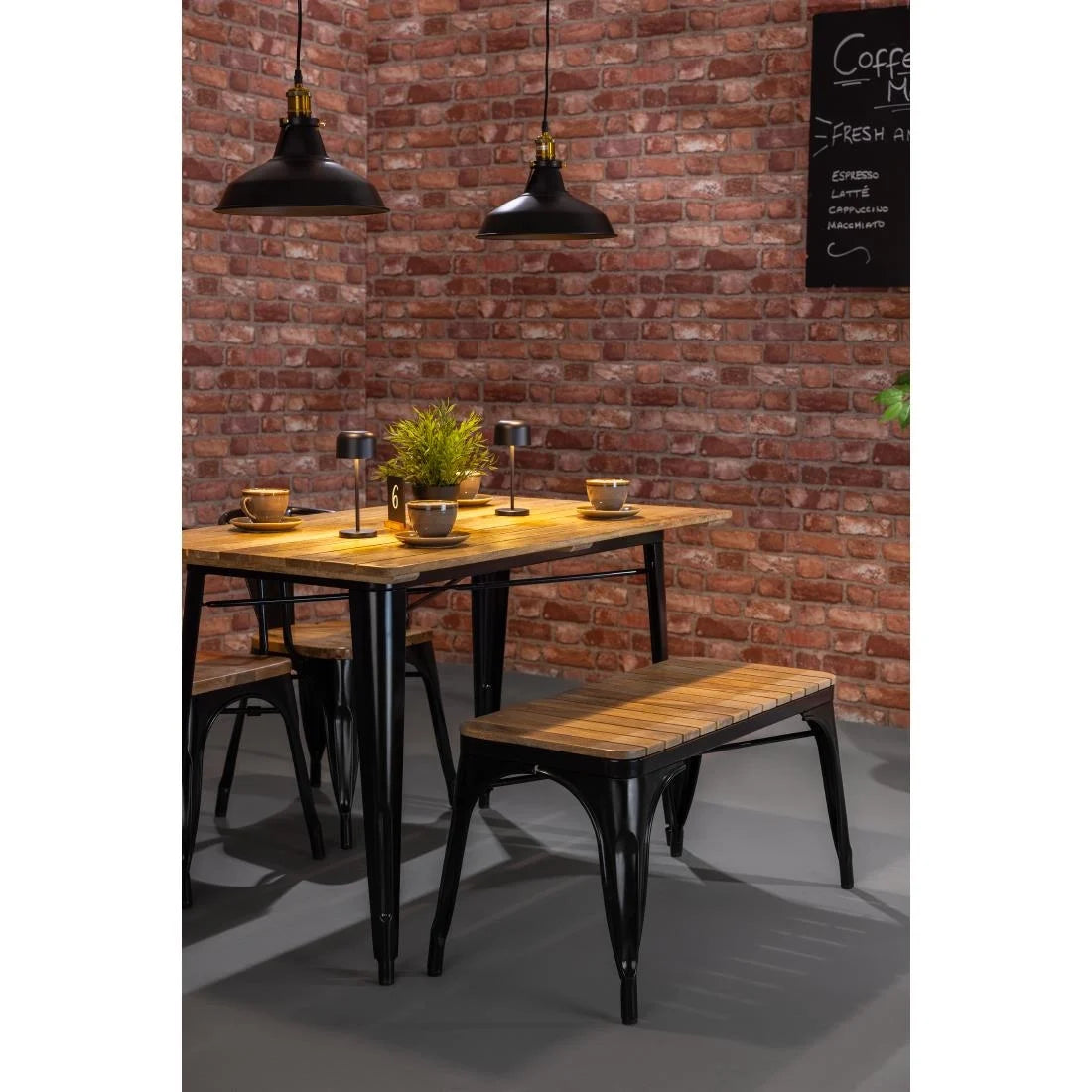 Bolero Bistro Indoor Bench Slatted Mango Wood & Black Frame 850mm (2 Pack)