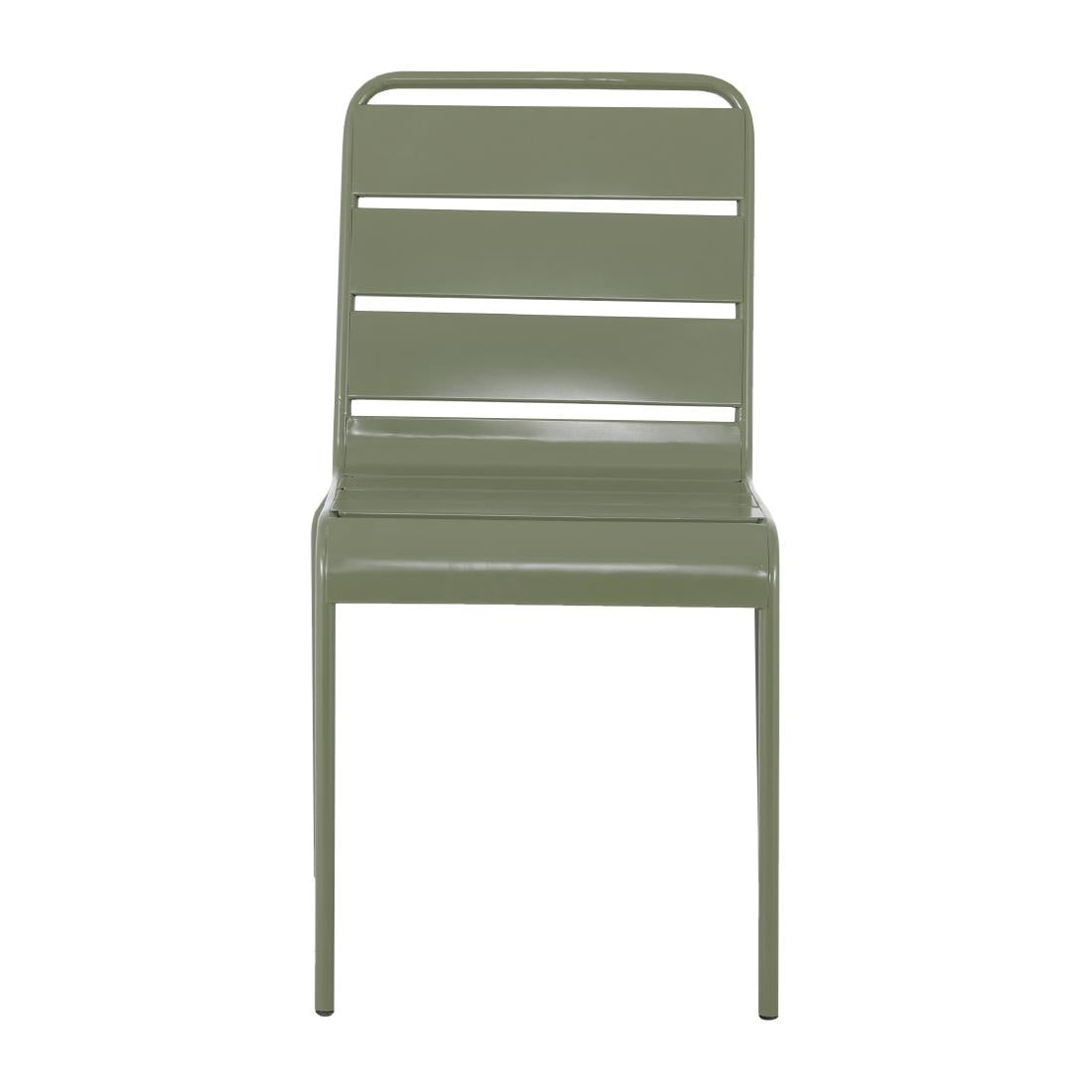 Bolero Amalfi Slatted Steel Side Chairs Olive Green (4 Pack)