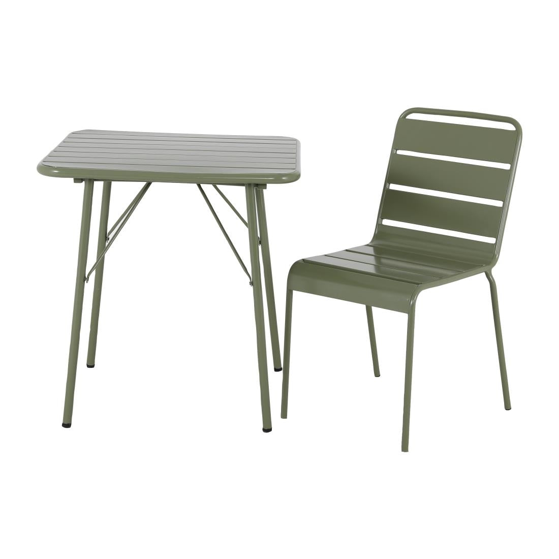 Bolero Amalfi Square Slatted Steel Folding Table Olive Green 700mm