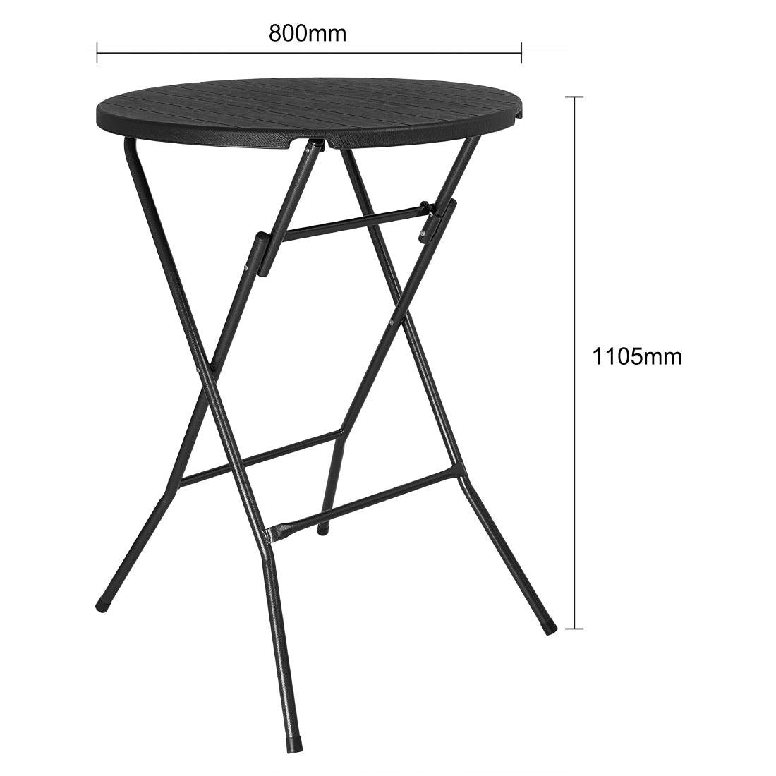 Bolero Folding HDPE Bar Table Wood Effect Black 800mm
