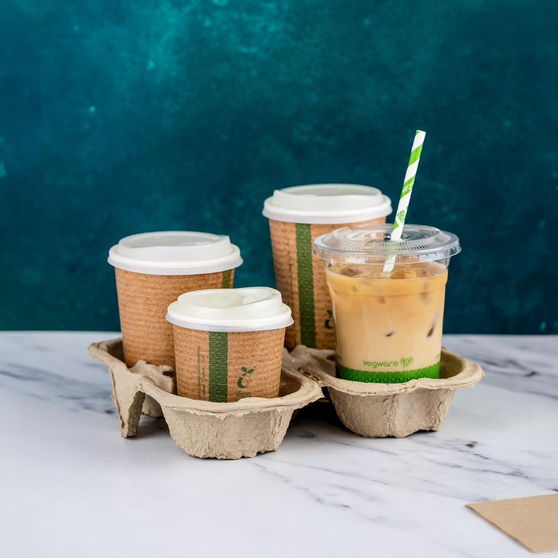 Vegware Moulded Pulp Fibre Splitable 4-Cup Carry Trays (160 Pack)