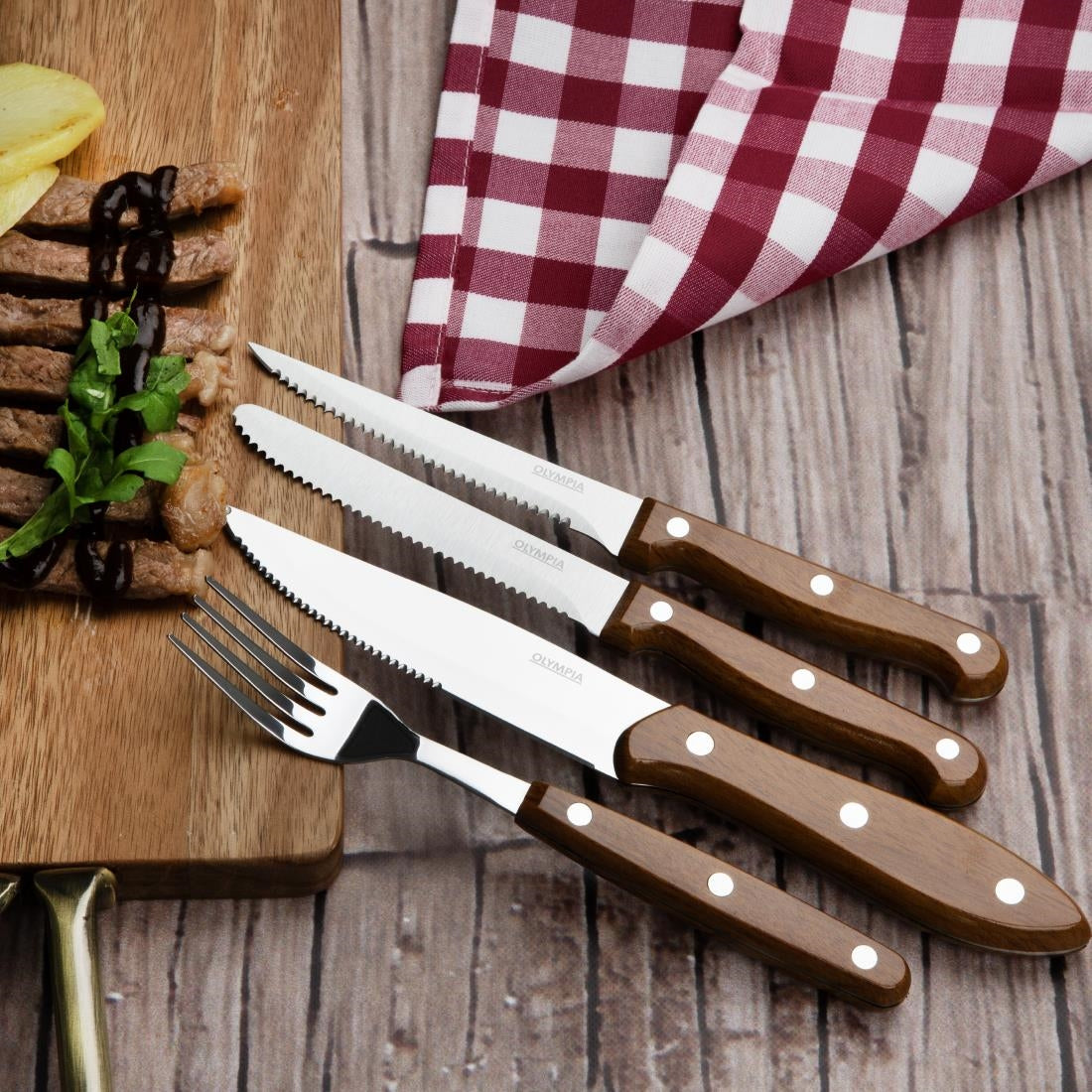 Olympia Rounded Steak Knives with Wood Effect Handles (12 Pack)