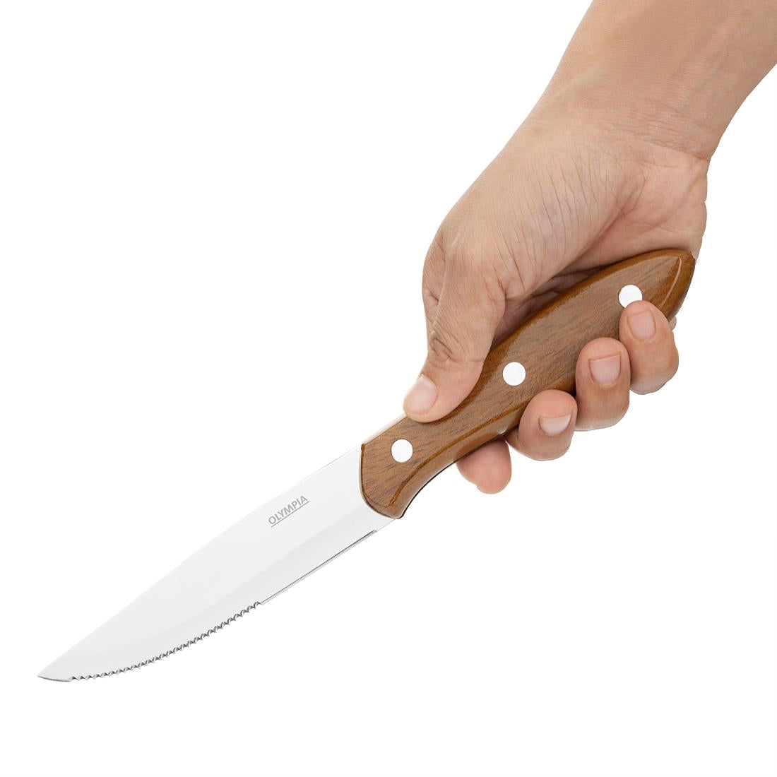 Olympia Jumbo Steak Knives with Wood Effect Handles (12 Pack)