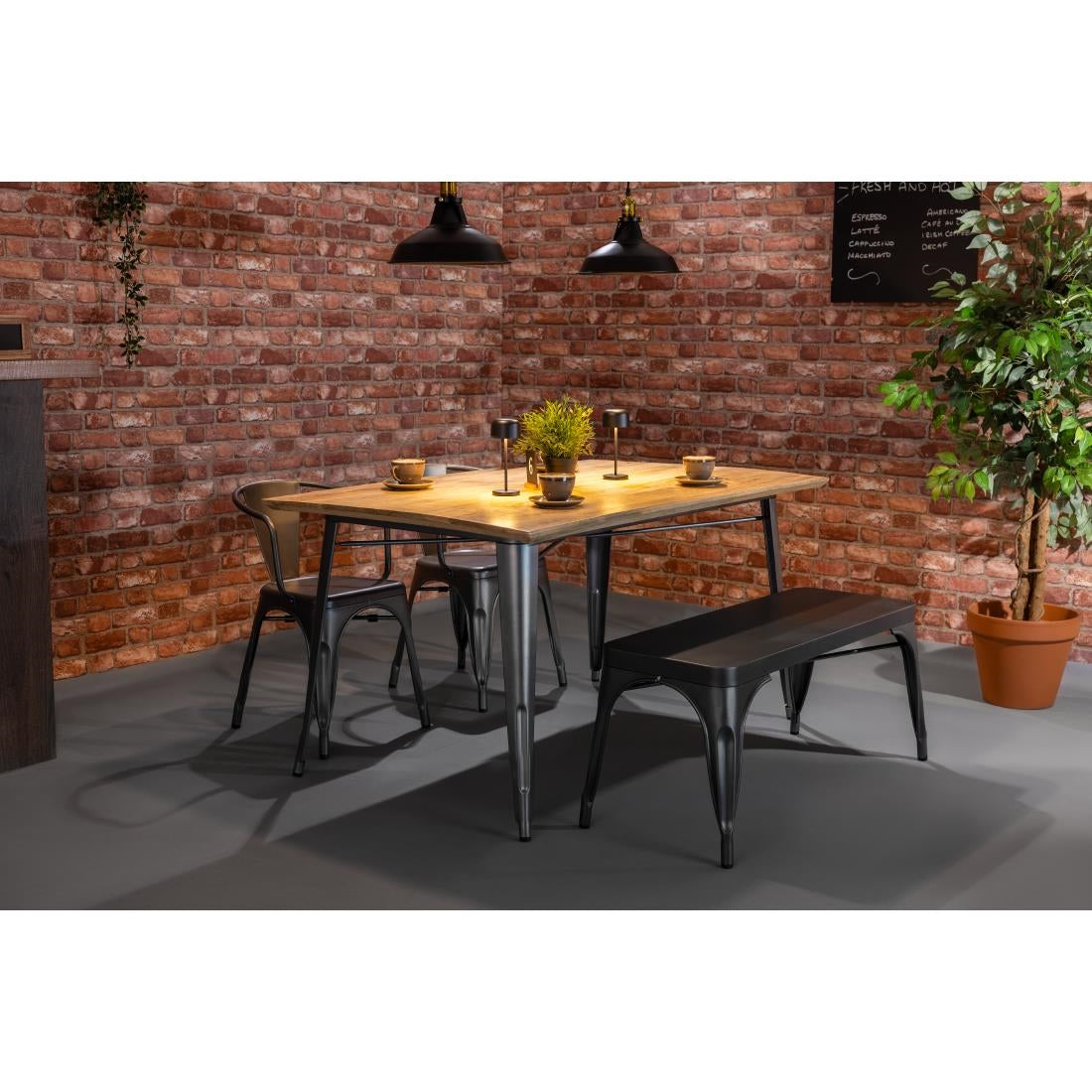 Bolero Bistro Metal Benches Gunmetal 1000mm (2 Pack)