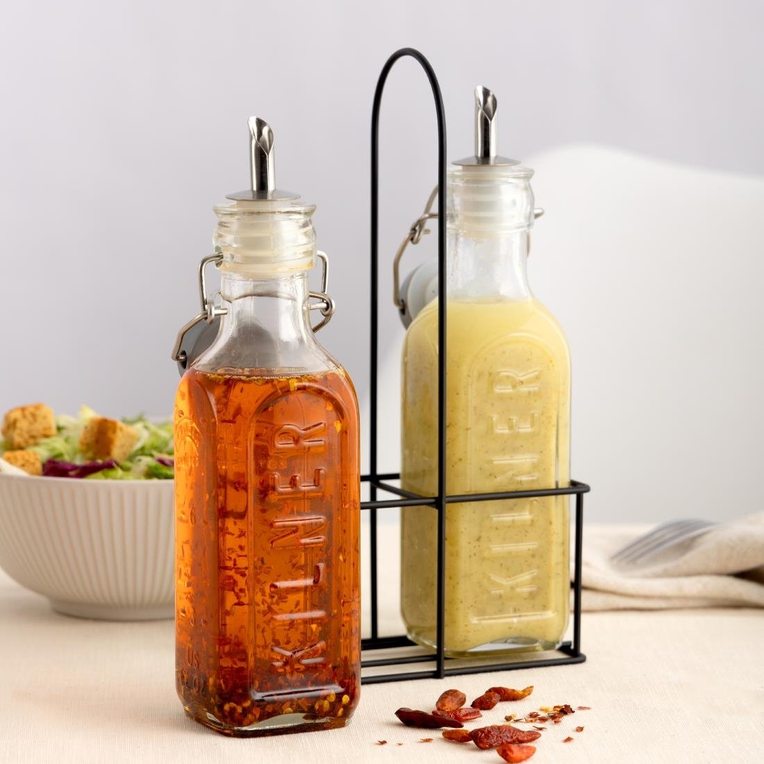 Kilner Oil Bottles and Metal Rack 300ml (2 Pack)