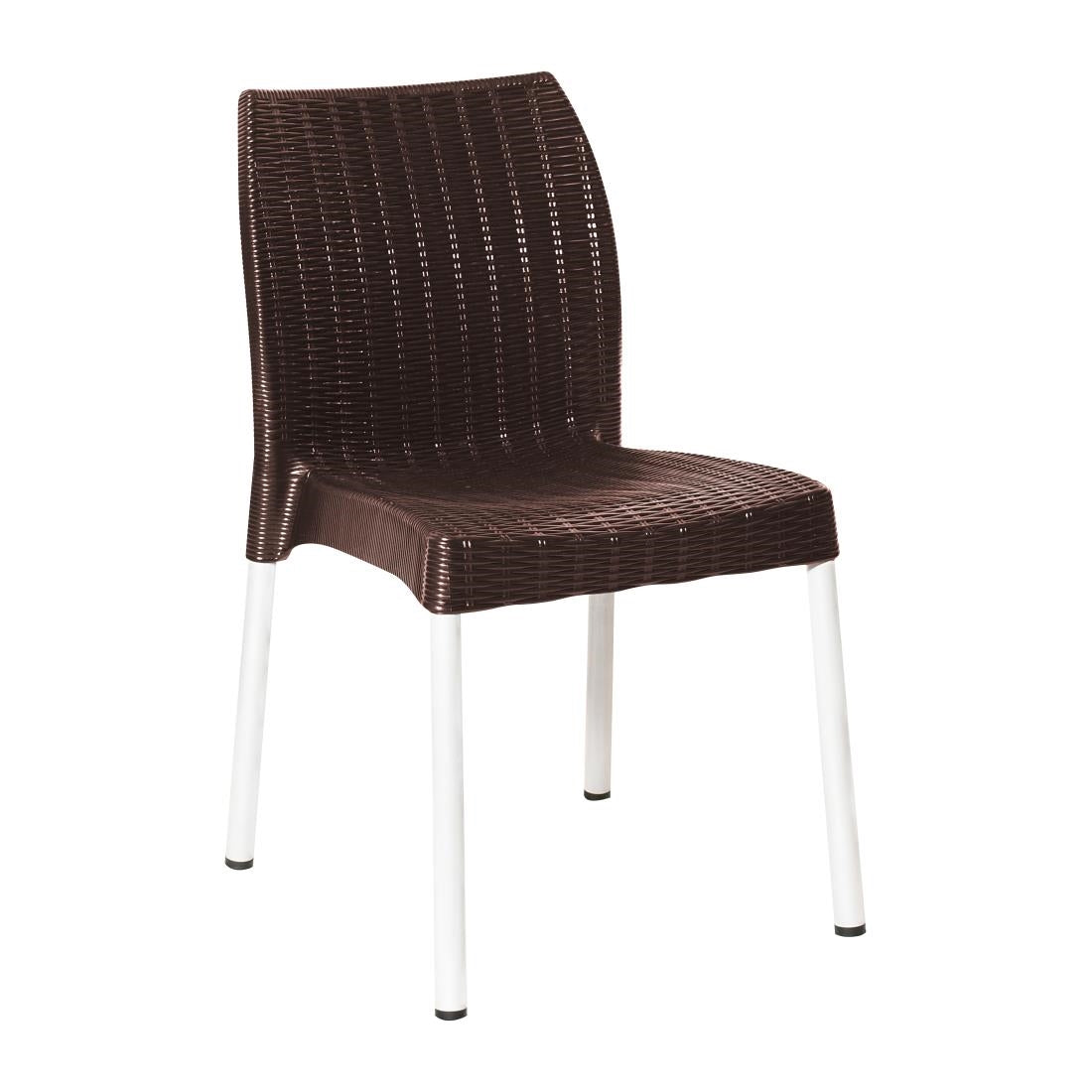 Bolero Elements Polypropylene Rattan Side Chairs Dark Brown (4 Pack)