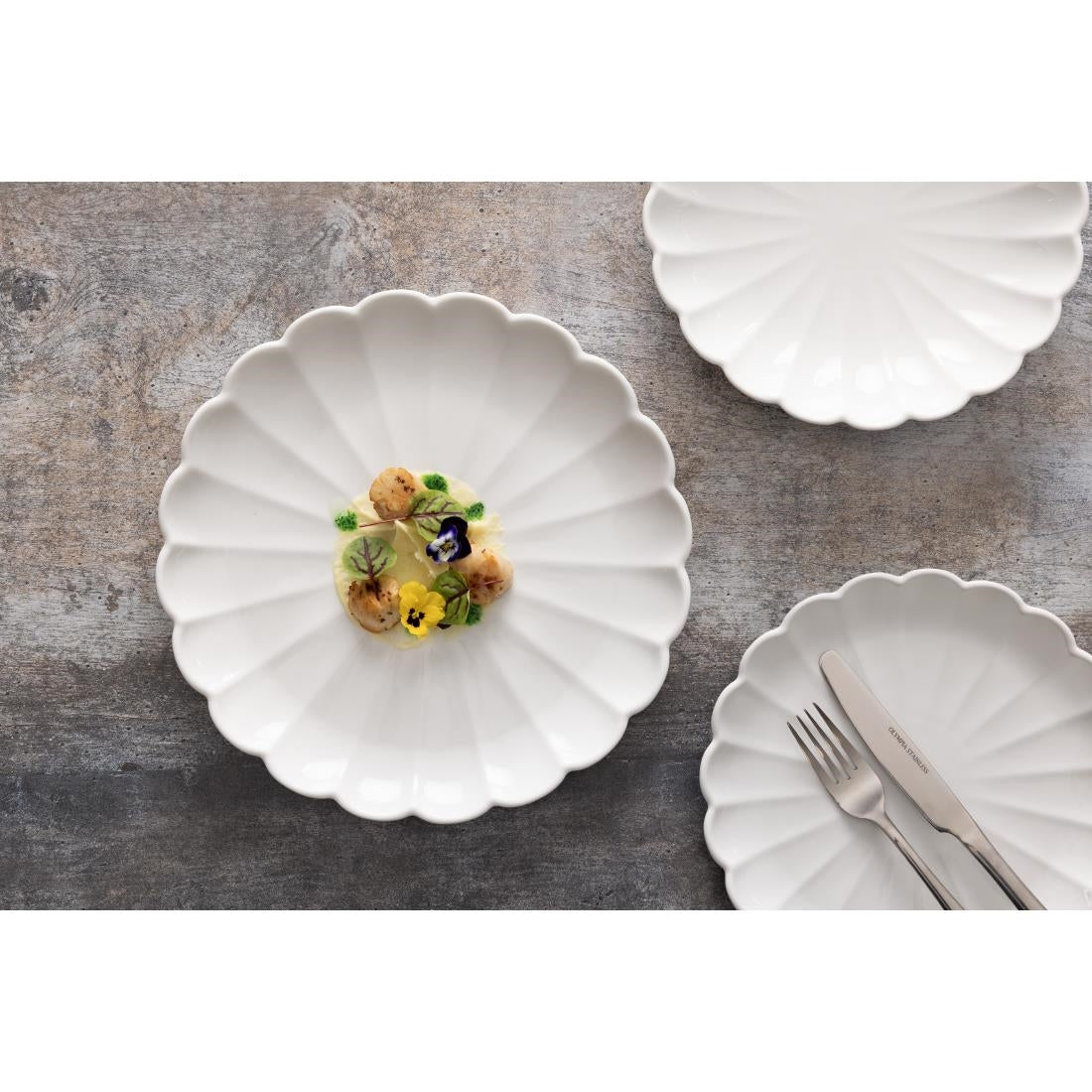 Olympia Bloom Scalloped Plates White 276mm (4 Pack)
