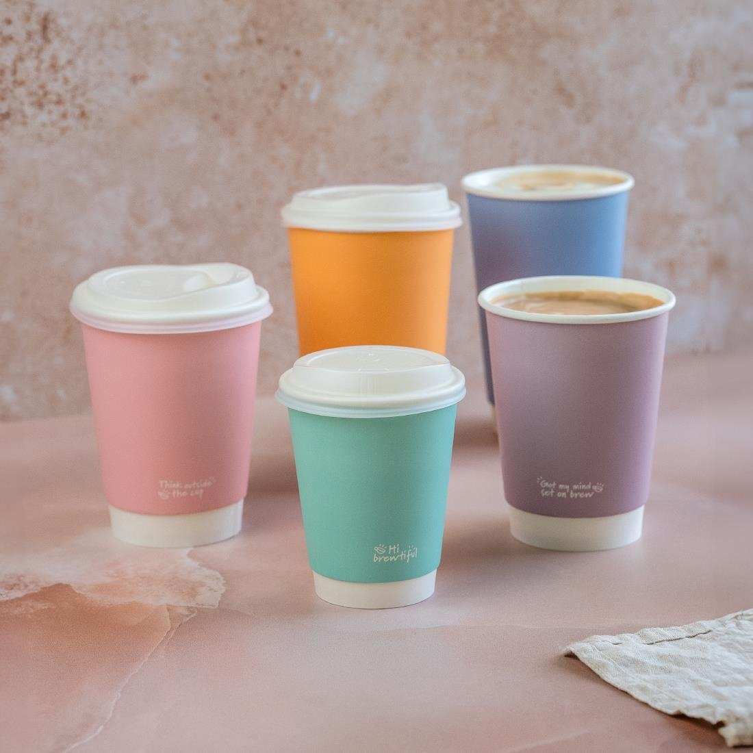 Vegware Feel Good Double Wall Hot Cups Pastel 8oz (500 Pack)