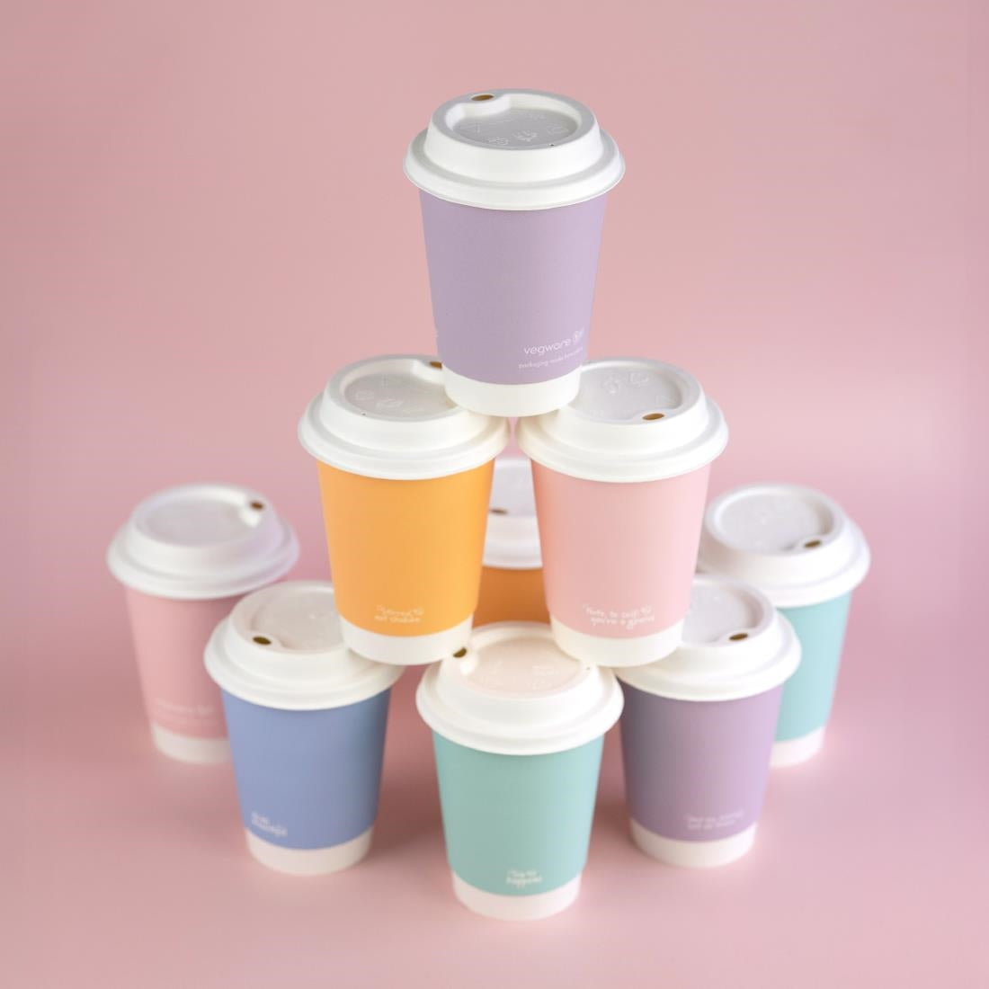 Vegware Feel Good Double Wall Pastel Hot Cups 12oz (500 Pack)