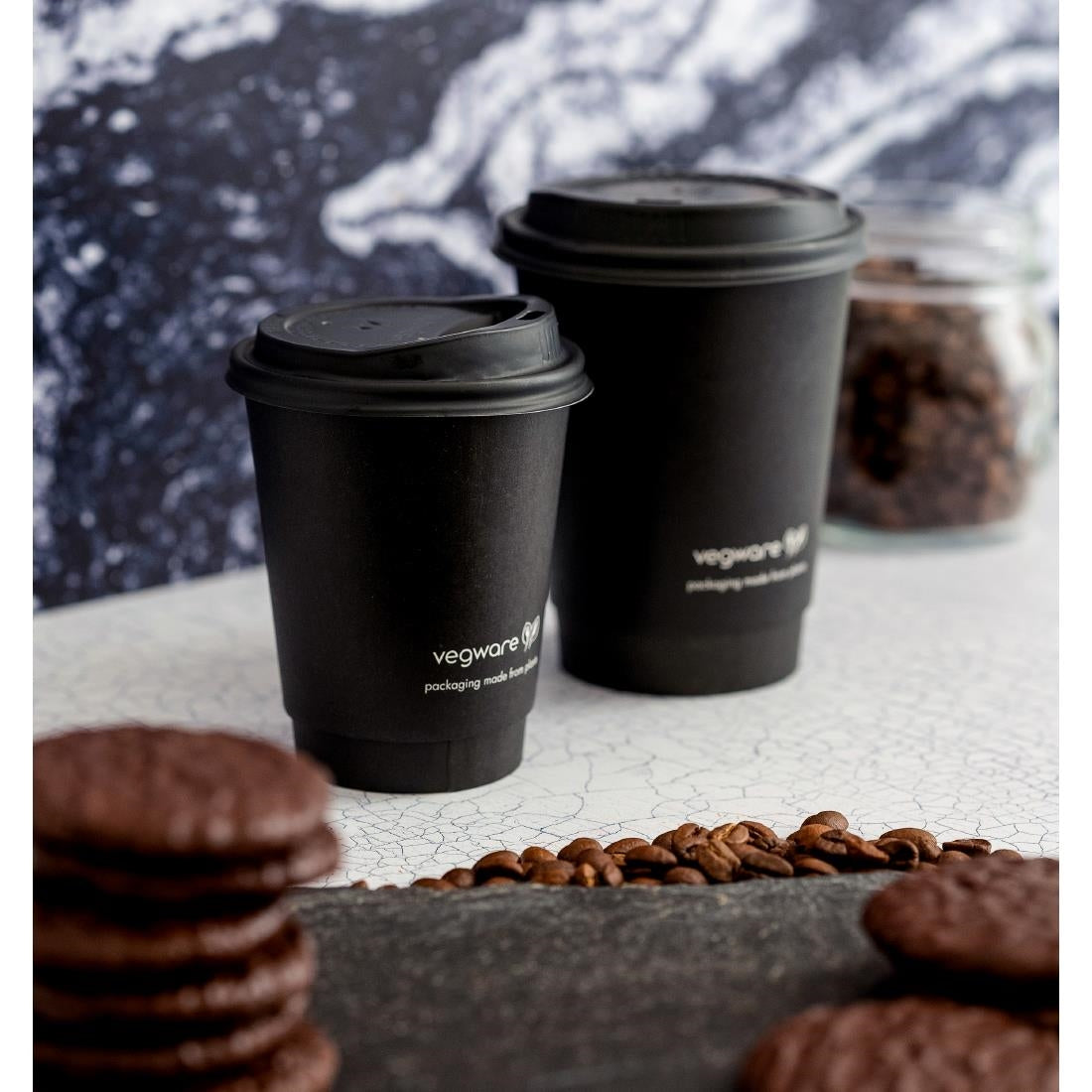 Vegware 89-Series CPLA Hot Cup Lids Black (1000 Pack)