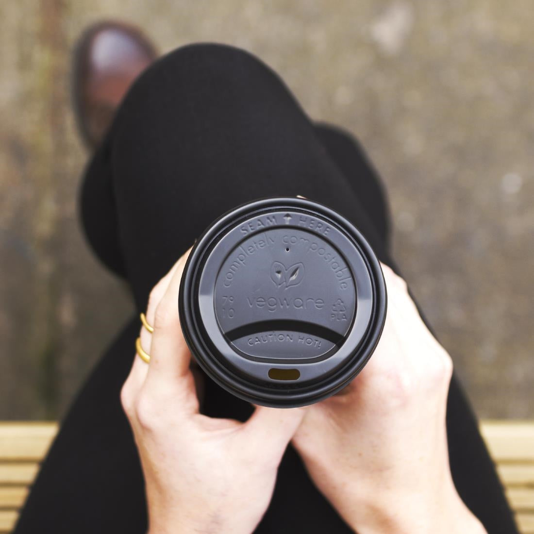 Vegware 79-Series CPLA Hot Cup Lids Black (1000 Pack)