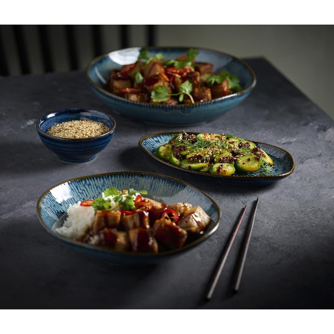 Churchill Envisage Cascade Sapphire Blue Natural Oblong Plates 260x150mm (6 Pack)