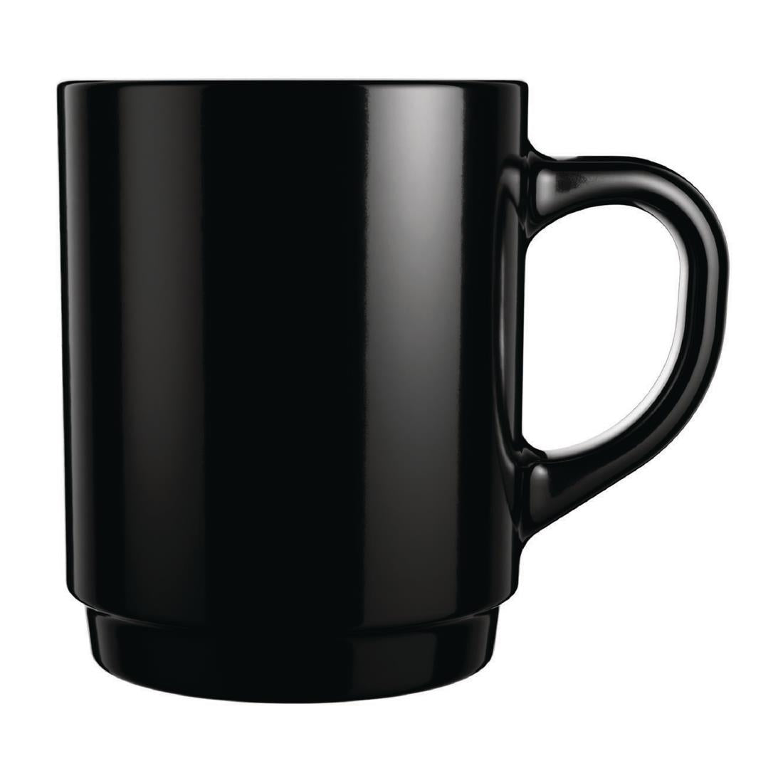 Arcoroc Opal Stackable Mugs Black 250ml (6 Pack)
