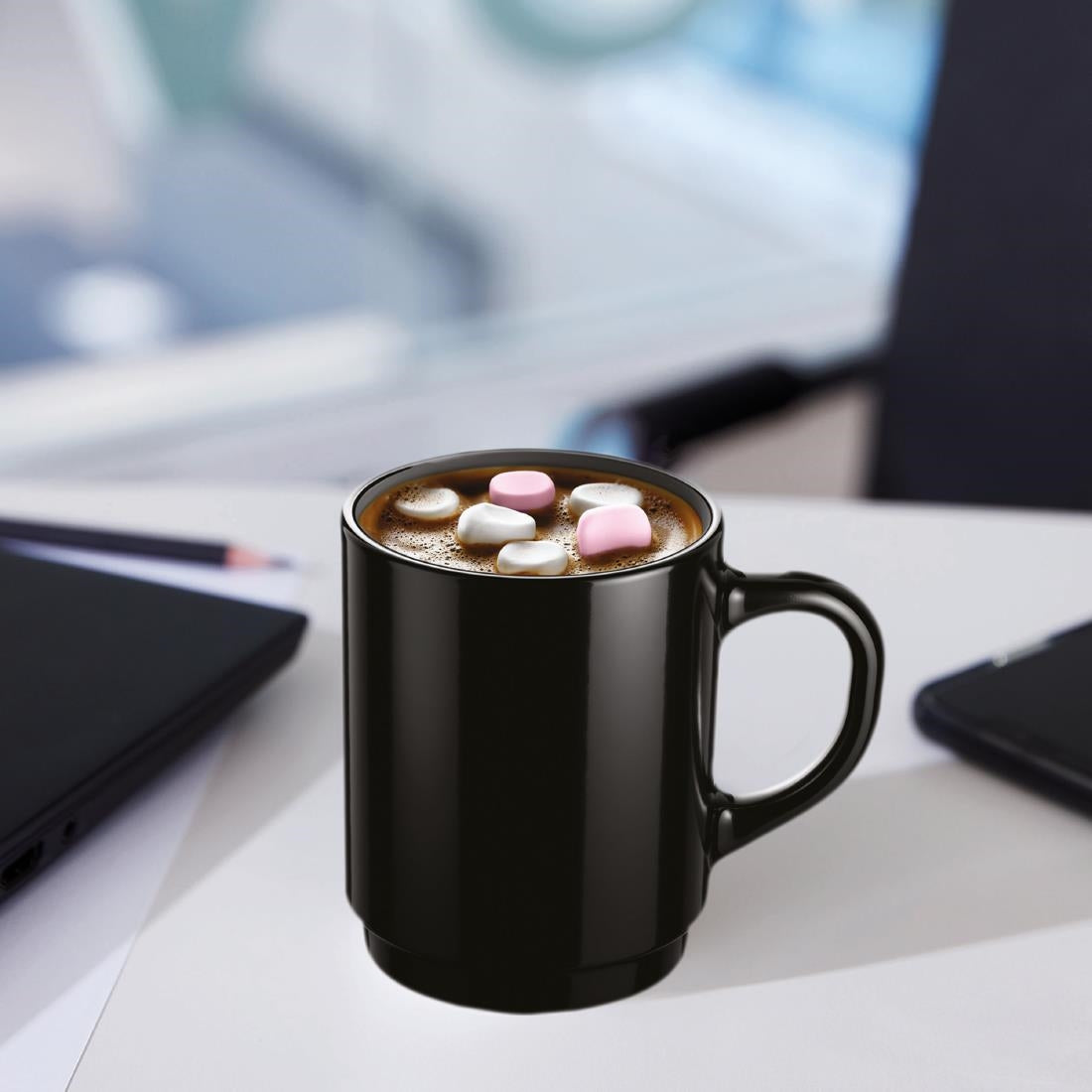 Arcoroc Opal Stackable Mugs Black 250ml (6 Pack)