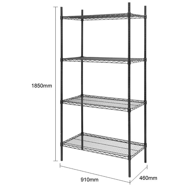 Nisbets Essentials Flat Pack 4 Shelf Unit Black Epoxy Coated 1830x910x460mm
