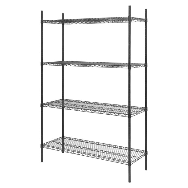 Nisbets Essentials Flat Pack 4 Shelf Unit Black Epoxy Coated 1830x1220x460mm