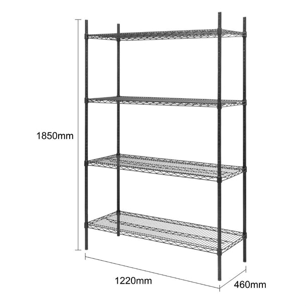 Nisbets Essentials Flat Pack 4 Shelf Unit Black Epoxy Coated 1830x1220x460mm