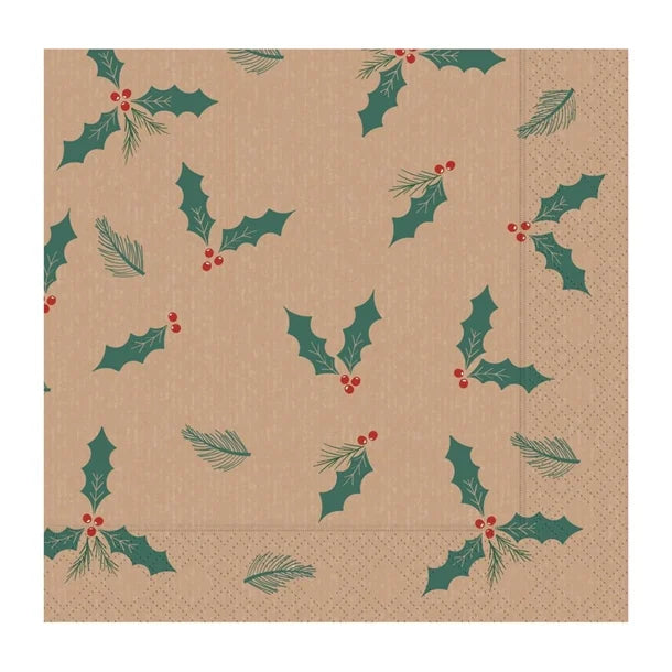 Swantex Lunch Napkin Kraft Jolly Holly 330x330mm (2000 Pack)