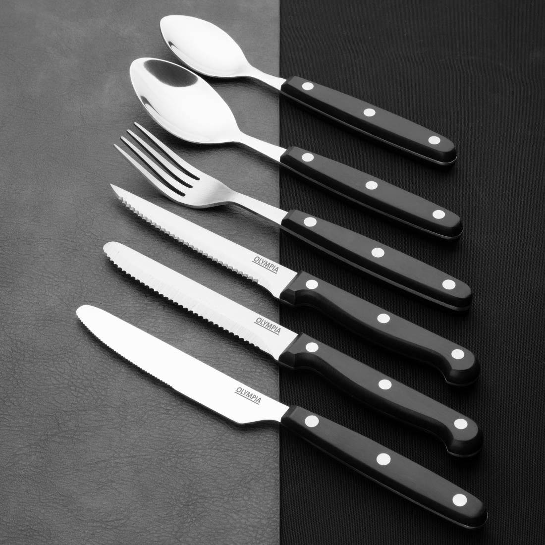 Olympia Taverna Dessert Spoons with Black Handles (12 Pack)
