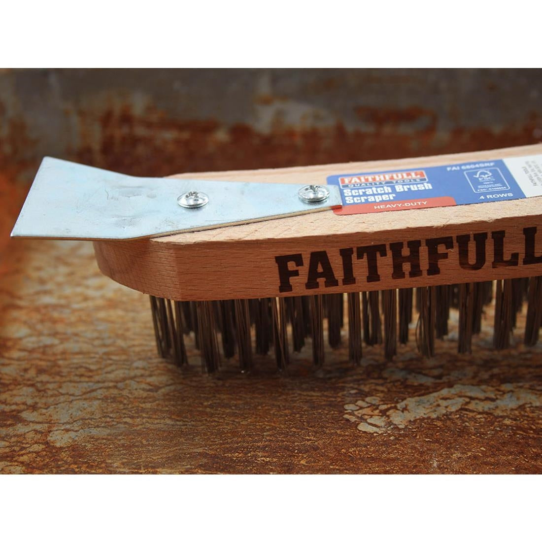 Faithfull Heavy Duty Wire Grill Brush 4 Row with Scraper