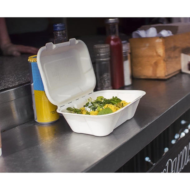 Vegware Nourish Moulded Fibre Clamshell Takeaway Boxes 7x5" (500 Pack)