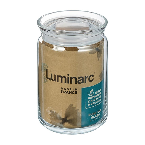 Luminarc Pure Jars with Glasses Lids 1Ltr (6 Pack)