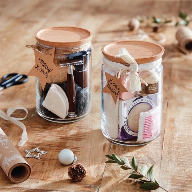 Luminarc Pure Jars & Wood Lids 1Ltr (6 Pack)