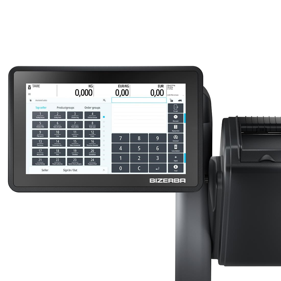 Bizerba Q1 800 Scale. Printer: 2'' Till Receipts / Linerless Labels