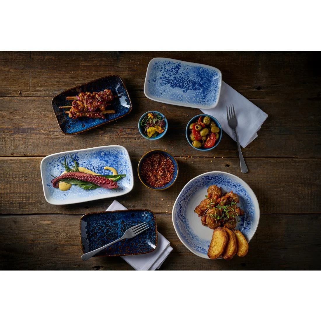 Churchill Inked Fresco Cascade Natural Deep Trays Blue 260x150mm (6 Pack)