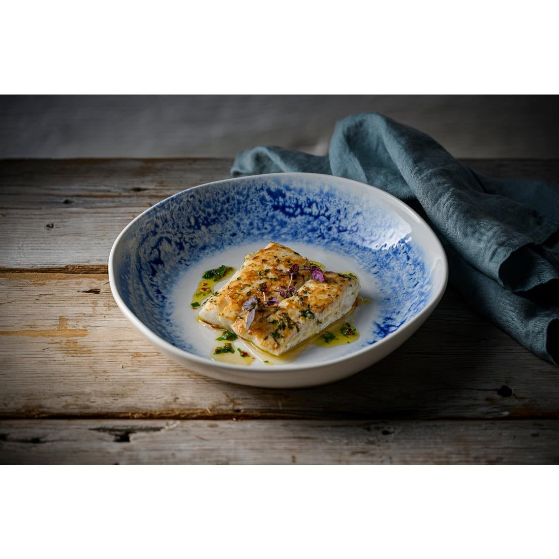 Churchill Inked Fresco Natural Walled Bowls Blue 250mm (6 Pack)