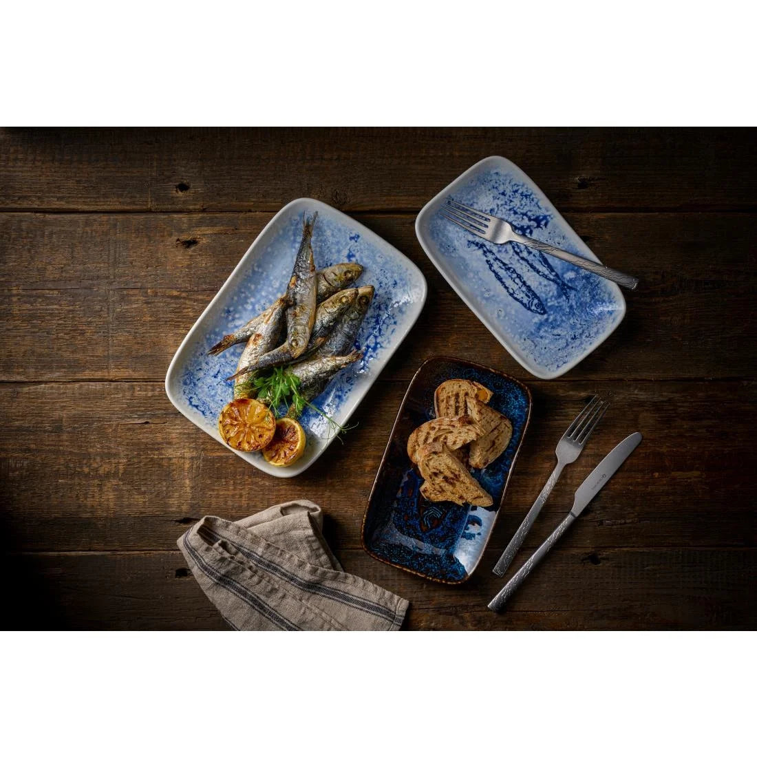 Churchill Inked Fresco Cascade Natural Deep Trays Blue 260x180mm (6 Pack)